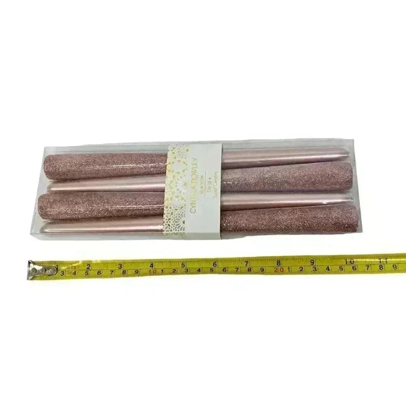 Cynthia Rowley Tapered Champagne Pink Metallic Glitter Wax Candle Candlesticks - Picture 3 of 5